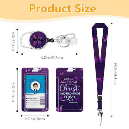 Christian Badge Holder with Lanyard ID Badge Holder Gift for Teacher Adult - color: Christian-purple