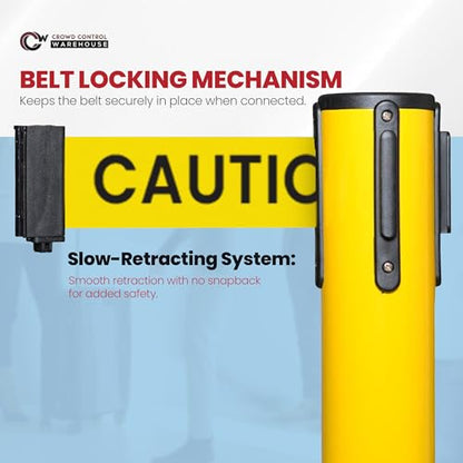Crowd Control Warehouse 2 Stanchion Retractable Belt Barriers, 11 Foot - color: Caution do Not Enter Belt With Yellow Post