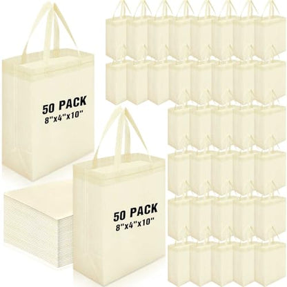 Windyun 50 Pcs Reusable Tote Bag Bulk 8 x 4 x 10 Inch, Beige - color: Beige