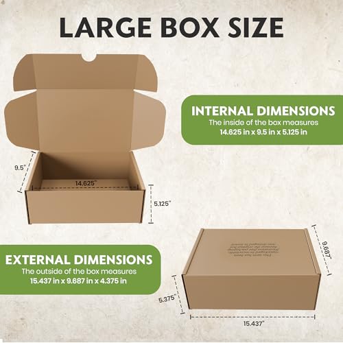 (15 Pack) Cardboard Shoe Boxes – Large 14.625x9.5x5.125 Inch | Heavy Duty Shoe Boxes for Shipping – Corrugated Mailing Boxes w/Self-Locking Lid – Excellent as Replacement Shoeboxes & Gift Packaging