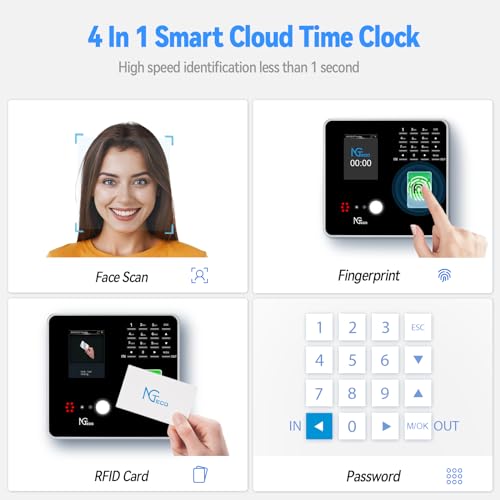 NGTeco Cloud Time Clock for Small Business, Real Remote Access, 4-in-1 Mode - color: Black Silver