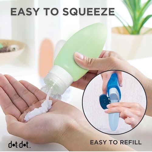 Dot&Dot Leak Proof Travel Bottles - Tubes for Liquid TSA Approved 3oz Silicone Toiletries Travel Shampoo & Conditioner Containers with Labels - color: 3oz 4pc - White/Blue/Green/Orange