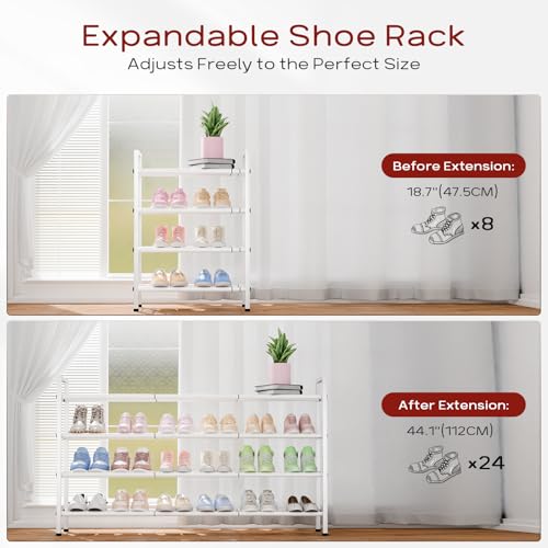 Bumusty 4 Tier Long Expandable Shoe Rack for Closet, White - color: White, size: 4-tier