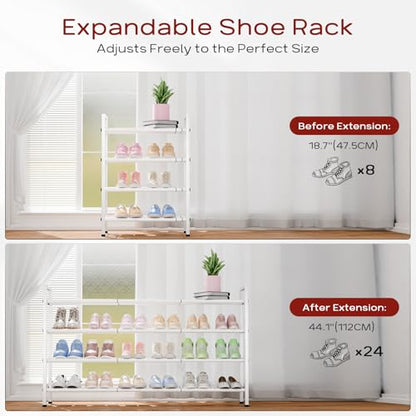 Bumusty 4 Tier Long Expandable Shoe Rack for Closet, White - color: White, size: 4-tier