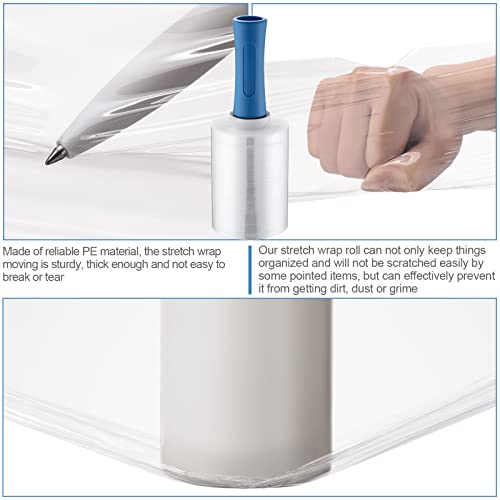 Jutom 16 Pcs Mini Stretch Film Industrial Shrink Wrap Roll Plastic Film for Moving 2 Handles 5" x 1000 ft Pallet Wrap Packaging Self Adhering Shipping for Moving Furniture Packing (Clear,Blue) - color: Clear