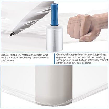 Jutom 16 Pcs Mini Stretch Film Industrial Shrink Wrap Roll Plastic Film for Moving 2 Handles 5" x 1000 ft Pallet Wrap Packaging Self Adhering Shipping for Moving Furniture Packing (Clear,Blue) - color: Clear