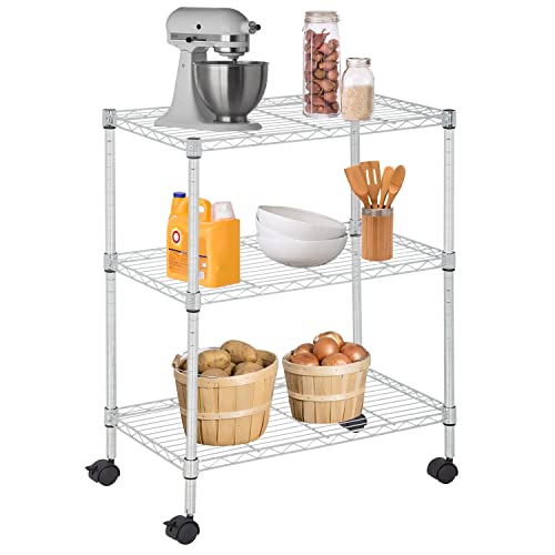 FDW | 3-Tier Wire Shelf with Wheels | 23" x 13" x 32" | Chrome - color: Chrome, size: 23×13×32