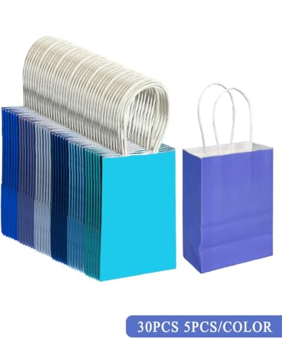 qiqee 24PCS Mini Gift Bag with Handles Bulk 4.5"x2.5"x6" Gift Bags 6 Mix Blue Bags Multiple Uses - color: 6 Mix Blue