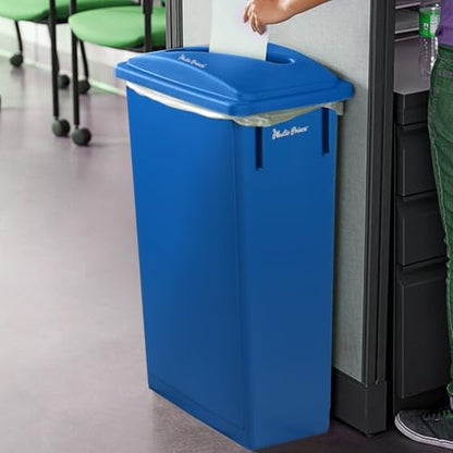 PLASTIC PRINCE 23 Gallon Slim Trash Can with Paper Recycling Lid, Commercial Blue Rectangular Garbage Can, Waste Bin for Home Kitchen Cabinet - style: Blue Trash Can with Paper Lid