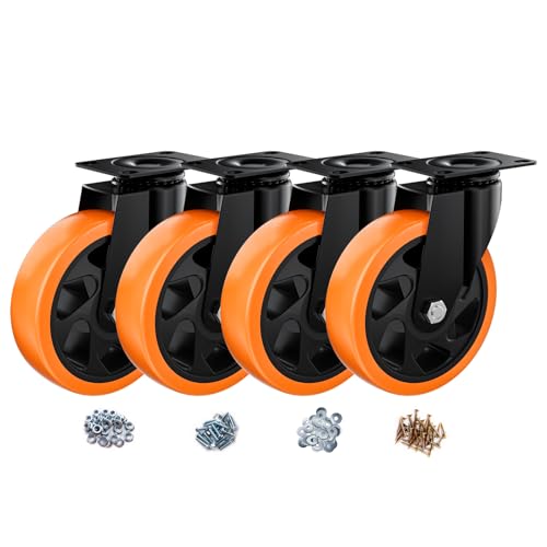 5" Swivel Plate Casters Set of 4 Heavy Duty 1400 lbs - color: Orange, size: 5 Inch Non-Brake