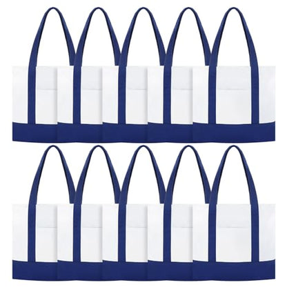 Reginary Large Canvas Tote Bag Bulk - color: Navy Blue and White