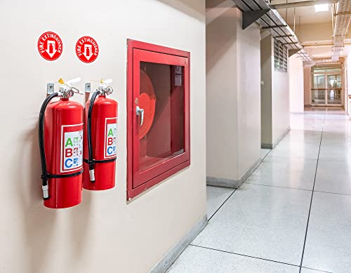 (Set of 5) Fire Extinguisher Sign | 4.5" Circle | Durable Self Adhesive 4 Mil Vinyl | Laminated | Scratch & Fade Resistant | Waterproof - Fire Safety Stickers for Building, Office,