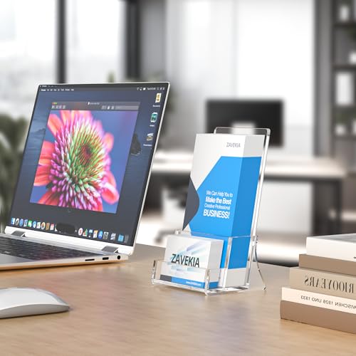 zavekia 2 Pack Acrylic Brochure Holder With business card holder, 4 x 9 inches Clear Acrylic Literature Holder Plastic Flyer Display Stand
