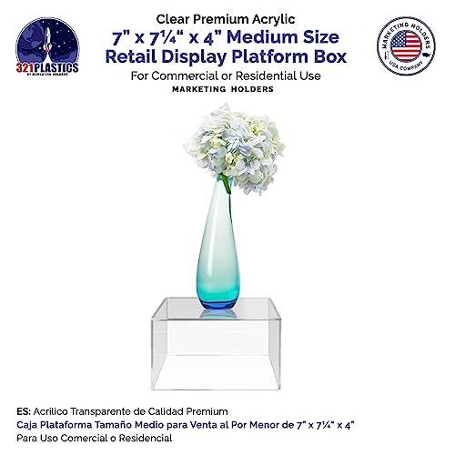 Clear Acrylic Display Box Countertop Showcase Bin 7" x 7.25" x 4" Inch Merchandise Storage No Lid with One Open Side Square Flippable Cubby for Retail Stores and Expos by Marketing Holders - size: 7" x 7.25" x 4" Clear