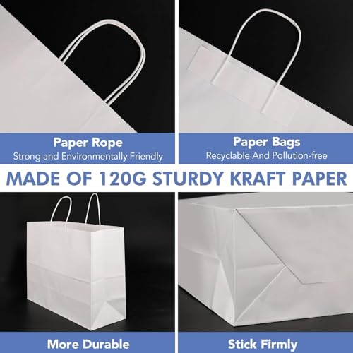 XPCARE White Large Paper Bags, 200 Pcs 16x6x12 Paper Gift Bags with Handles - color: White