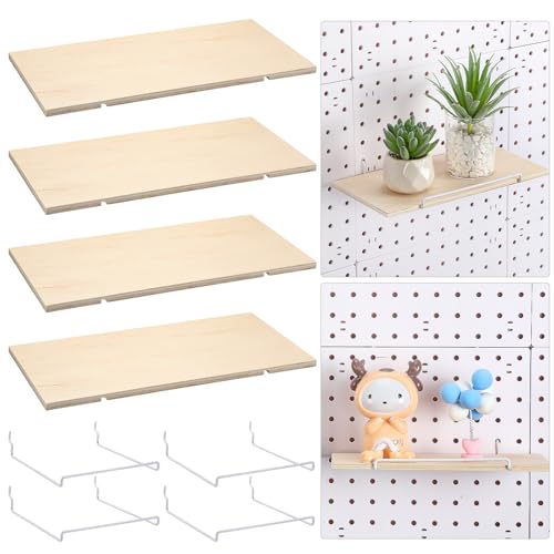 Wonderjune 4 Pcs Wooden Pegboard Shelves, Brown, 9.84 x 5 Inch - color: Brown, size: 9.84 x 5 Inch