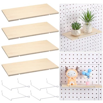 Wonderjune 4 Pcs Wooden Pegboard Shelves, Brown, 9.84 x 5 Inch - color: Brown, size: 9.84 x 5 Inch