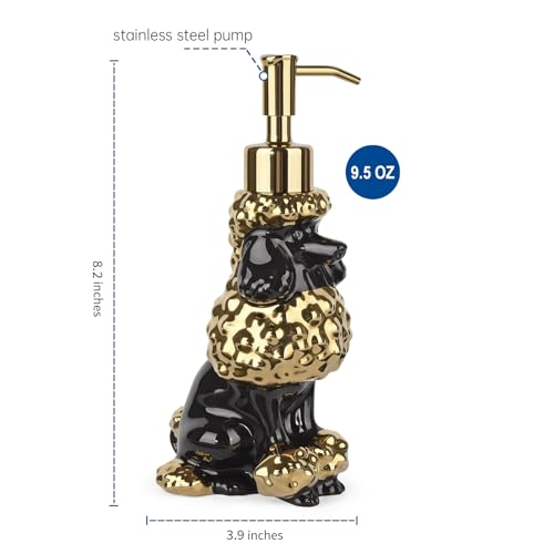 Gold/Black Poodle Hand Soap Dispenser Dog Lover Gift - color: Black/Gold