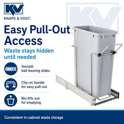 Knape & Vogt in-Cabinet Pull Out Trash Can, 20-Qt., Bottom-Mount Cabinet Installation, Requires Min 8-in Opening, 20.5 in x 8.5 in x 17.5 in, RS-PSW9-1-20-P, Platinum - color: Platinum