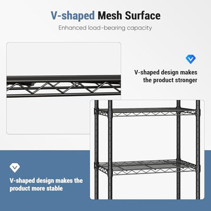 DUMOS 5-Tier Metal Storage Shelves, Shelving Unit, Storage Rack, 23.2" W - size: 5 Tiers-59"H