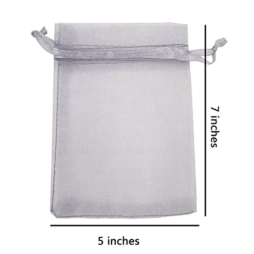 Sheer Organza Mesh Drawstring Gift Bags 100pcs 5x7 Inch Silver Gray - color: Grey 5x7in 100pc