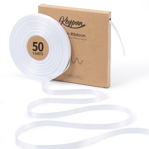 Keypan White Satin Ribbon, 3/8 Inch, 50 Yards - color: White, size: 3/8"