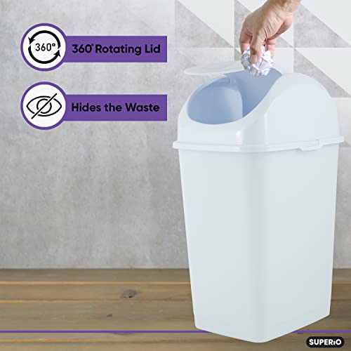 Superio Kitchen Trash Can with Swing Top Lid 9 Gallon Slim Waste Bin 37 Qt Sturdy Plastic Garbage Can Medium Recycling Bin for Office, Bathroom, Under Counter, Dorm, Bedroom (White-2 Pack) - size: 9 Gallon, style: 2 Pack