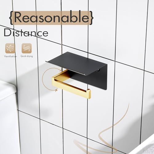 KOKOSIRI Toilet Paper Holders with Shelf Bathroom Toilet Paper Roll Holder Wall Mounted T-304 Stainless Steel, Matte Black and Gold B2010GDK (Pack of 2) - color: Black Gold, size: With Shelf(2 Pack)