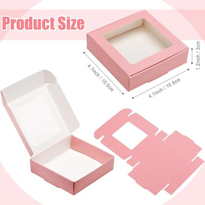 Zonon 30 Pcs Kraft Paper Boxes with Window 4.13 x 4.13 x 1.18inch (Pink) - color: Pink