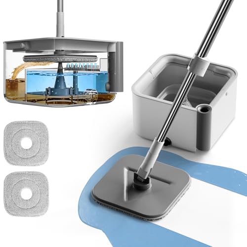 Masthome Spin Mop and Bucket Set,Separate Clean & Dirty Water Tank - color: Grey-large