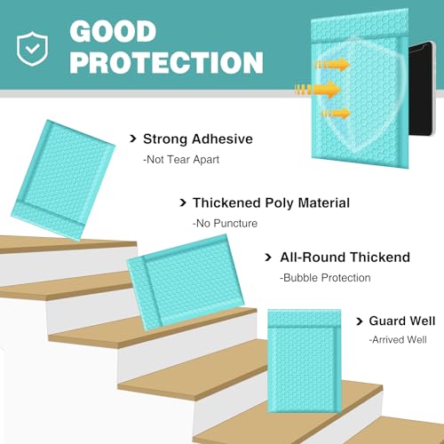 Famagic Teal Bubble Mailers 4x8 for Jewelry and Cards, 50pc, Usable 4x7 - color: Teal, size: 4x8 50pcs