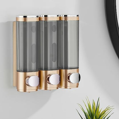 Pollock Shampoo and Conditioner Dispenser 3 Chamber No Drill - color: Gold 3