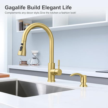 GAGALIFE Kitchen Sink Soap Dispenser with 17 Ounce Large Bottle, G080BG - color: Gold, size: with Bottle
