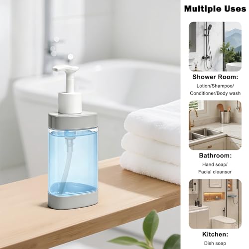Plastic Hand Soap Dispenser 2 Pack, 13.5 oz Clear Refillable Dish Soap Pump Dispenser, Stylish Triangle Design for Bathroom Kitchen Countertop (Gray)
