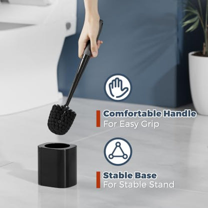 Toilet Brush and Holder Set, Space Saving, Black, 1 Pack - color: Black