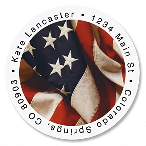 Colorful Images Patriotic USA Flag Return Address Mailing Labels, Personalized in The USA with Names & Addresses, Set of 144 Self Adhesive, Easy Peel Flat Label Sheets, 1½” Across, 1 Design - style: USA-Round