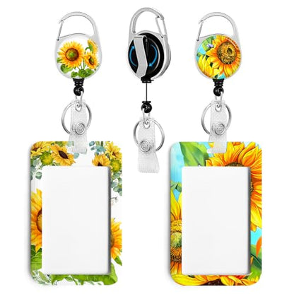 2 Pack Sunflower ID Badge Holder with Clip Badge Reels - color: 2 Pack-sunflower