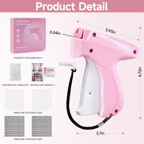 Pink and White Stitch Gun for Clothes - Quick Stitch Sewing Gun for Clothing Fixer Includes 2000 Black Fasteners & 2000 White Fasteners with 6 Need - color: Pink_White
