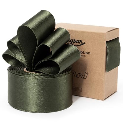Keypan Moss Green Satin Ribbon Double-Faced Wired 1-1/2 Inch x 10 Yards - color: Moss Green, size: 1-1/2"