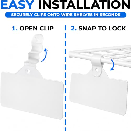 Gluposti Shelf Labels for Wire Shelving, 3" White Wire Shelf Label Holders