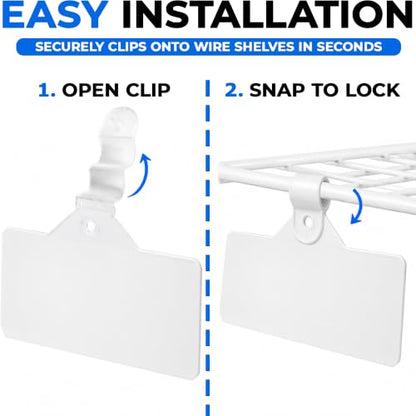Gluposti Shelf Labels for Wire Shelving, 3" White Wire Shelf Label Holders