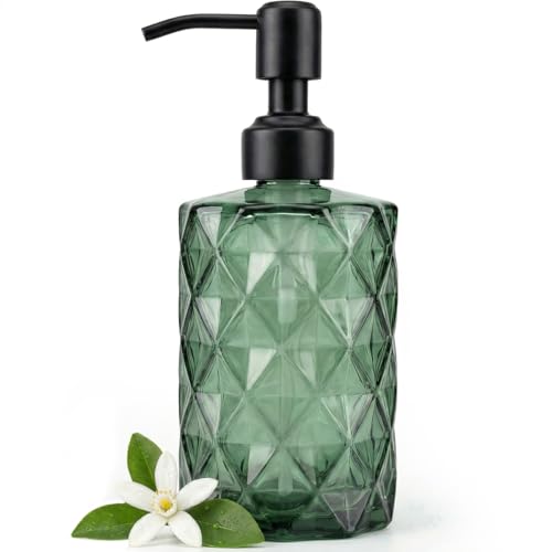 JASAI Forest Green Glass Soap Dispenser with Black Rustproof Pump - color: Forest Green