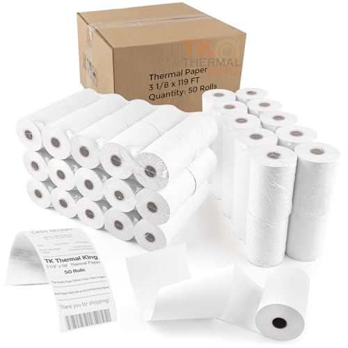 3 1/8" x 119' Credit Card Thermal Receipt Paper 50 Rolls - size: 3-1/8" x 119', style: 50 Rolls