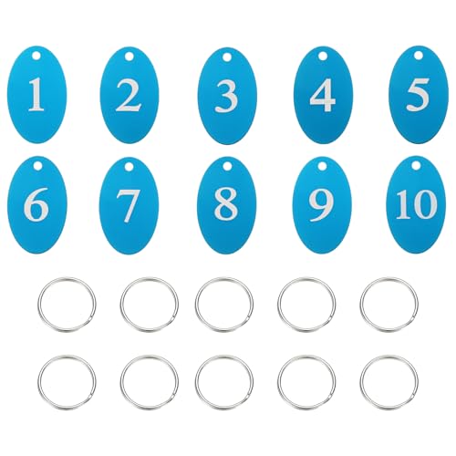 PATIKIL 10PCS Number Tags 1-10, Number Key Tags Aluminum Numbered Keychain Metal Oval with Key Rings for Organizer Field Sales Hangers Clothes Labels ID, Sky Blue - color: Sky Blue