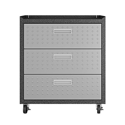 Manhattan Comfort Fortress Collection Convenient Durable Mobile Garage Chest Great for Tools and Supplies, Dark Charcoal Gray/Silver - color: Black/Grey, style: 3-Drawer