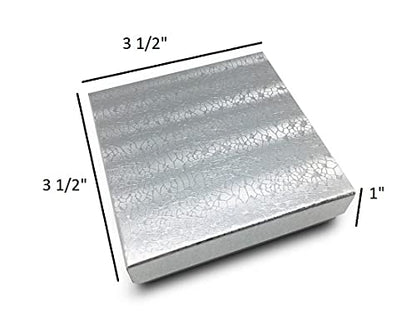 RJ Displays 6 Pack Cotton Filled Silver Foil Paper Cardboard Jewelry Boxes for Necklace, Bracelet boxes, Watch & Small Gifts box, Jewelry Gift Boxes Size 3 1/2" x 3 1/2" x 1" Inch - (Silver) - color: Silver
