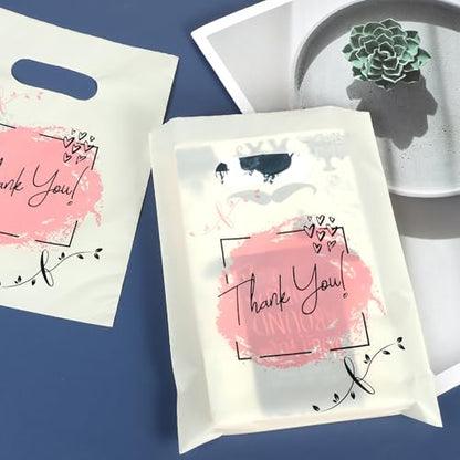COMNICO 100PCS Thank You Plastic Shopping Bag with Handle, Thank You Bags