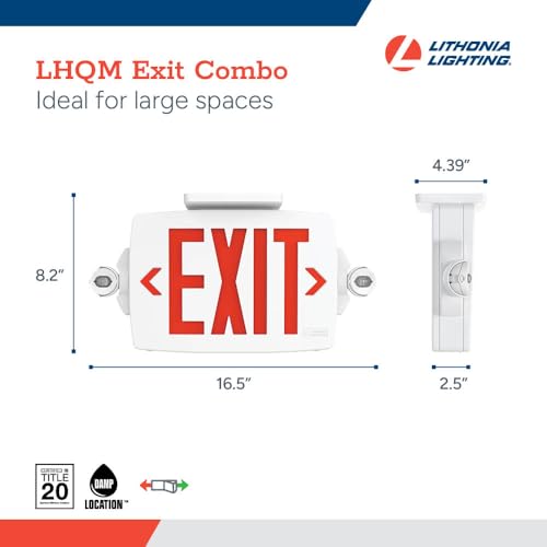 Lithonia Lighting Quantum LED Exit Sign Emergency Light Combo, Exit Sign and Emergency Lights, 2-Head Fixture, Red/Green Selectable Letters, High Output Battery, White (LHQM S W RG MVOLT HO M6) - color: Red/Green Selectable - White, size: 16.5" | Sign & R