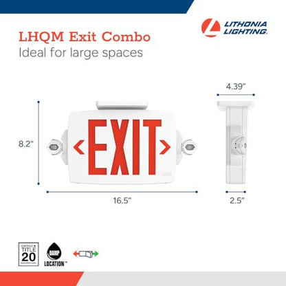 Lithonia Lighting Quantum LED Exit Sign Emergency Light Combo, Exit Sign and Emergency Lights, 2-Head Fixture, Red/Green Selectable Letters, High Output Battery, White (LHQM S W RG MVOLT HO M6) - color: Red/Green Selectable - White, size: 16.5" | Sign & R