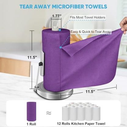 AIDEA Microfiber Cleaning Cloth Roll-75PK, Purple Paper Towels, 11.5"×11.5" - color: Purple